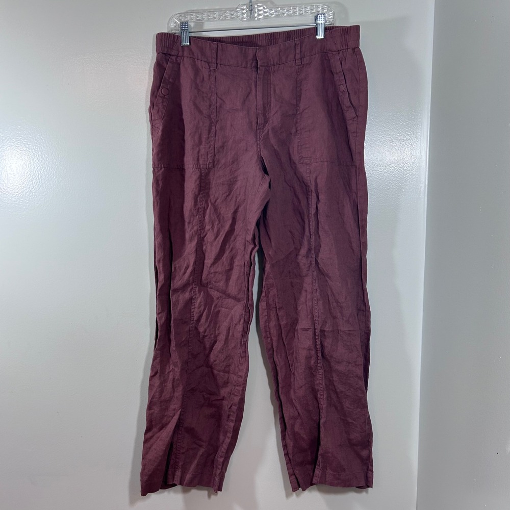 Athleta Cabo Retreat Linen Pants Spiced Plum Straight Leg Size 14